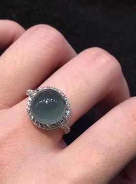 热卖爆款高冰湖蓝j色仿玉髓戒指女镀s925银满仿钻戒指清澈透亮轻