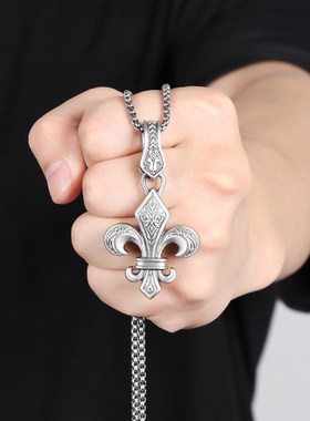 欧美跨境复古时尚法式鸢尾v花吊坠项链潮流男女个性嘻哈优雅饰品