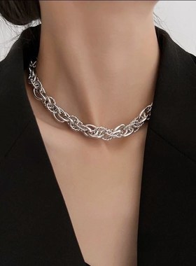银色重工b夸张项链女欧美小众复古高级感金属粗链条银饰颈链锁骨