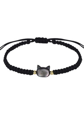 小众e设计女贝壳黑色猫咪手工编织手绳轻奢感手链闺蜜手串