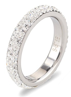 厂家复古简约镶l钻6MM弧面戒指不锈钢泥钻戒指欧美指环女饰品