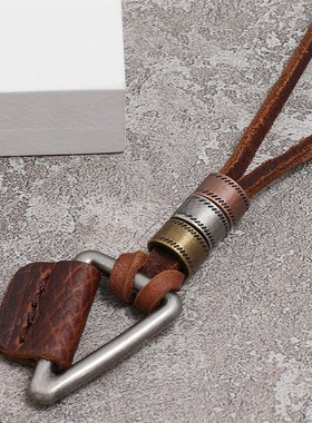 棕色简约欧美风潮男牛皮项链y个性古风嘻哈吊坠皮绳项链男士饰品
