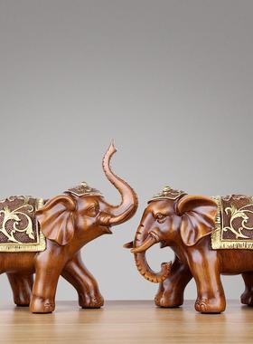 大象摆件一对木质电视酒柜创意客厅玄关工艺品家居装饰博古架中式
