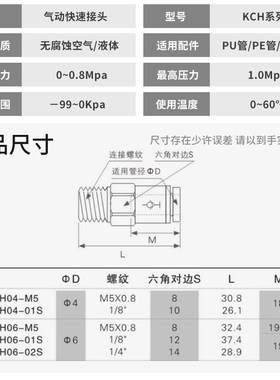 气动自封阀KCH04-M5拔管自闭式快速接头KCE06/08快插00/01/03/02S