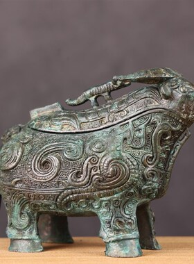 上海博物馆复古青铜器凤纹牺觥古玩复刻家居摆件小众礼品中式送礼