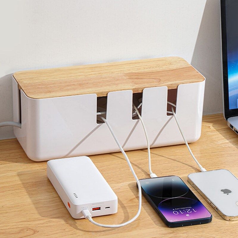 插线板收纳盒桌面插排插座整理遮挡盒充电数据线电源线隐藏置物架 - 图1