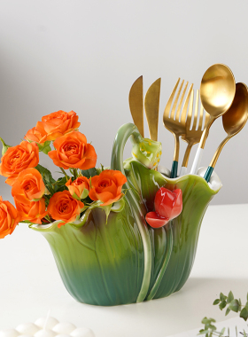 现代中式珐琅彩陶瓷花瓶客厅餐厅装饰品摆件插花桌面干花装饰花盆