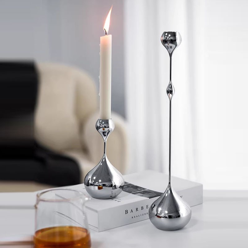轻奢金属水滴银色蜡m烛台装饰样板房家居客厅桌面餐厅工艺创意摆 - 图2