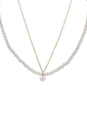 双层叠带高亮珍珠项链女韩版时尚设计感I一款两带仿珍珠气质锁骨