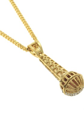 男士项链a饰品高级感镶钻麦克风话筒吊坠欧美小众嘻哈街舞项链