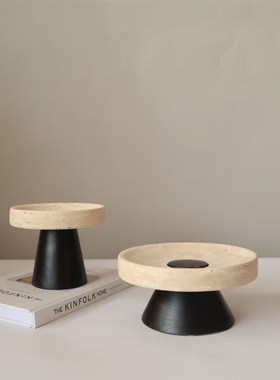 新中式现代创意洞石果盘摆件高级感样板房客厅茶几桌W面收纳盘托