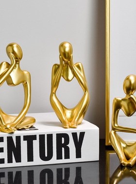 创意现代轻奢摆件北欧样板间客厅玄关金I色抽象人物家居装饰品摆