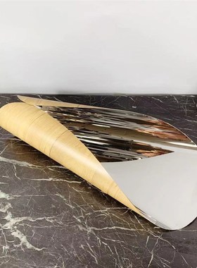 现代简约不锈钢几何卷边银色托盘果盘摆件样板房样品屋展示中.心