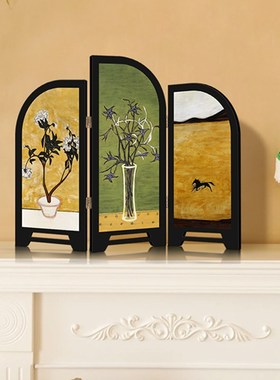 新中式中古风客厅桌面摆件屏风装饰品复古客P厅电视柜玄关置物架