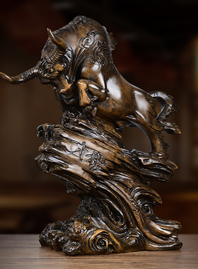 招财牛摆件中式客厅家居装饰品老板办公J室桌领导乔迁新居开业礼