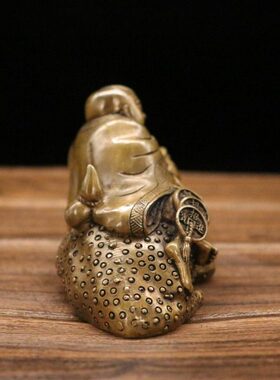 黄铜刘海戏金蟾桌面趣味摆件书房办公室客厅装饰铜器工艺品收藏品