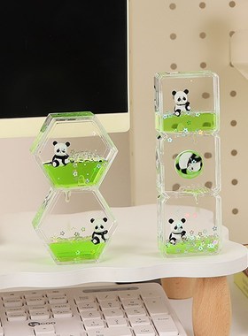 可爱熊猫沙漏桌面小摆件办公室男女工位布置M装饰情绪稳定神器礼