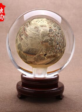 牛年创意摆件中国风礼品内画水晶球办公室桌面送领导高档清明上河