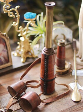 进口黄铜望远镜书房创意装饰摆B件美式英式古董客厅茶几书桌装饰