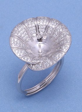 DIY珍珠配件S925纯银微镶遮瑕时尚荷叶戒指托指环戒托空托配饰品