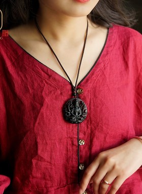 冰种黑曜石千手观音吊坠属鼠牛羊马龙男女转运挂件本命佛佛像项链