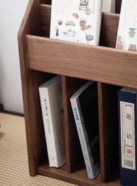 榻榻米新中式禅宗窗书架书报B架黑胡桃实木地板储物架储物