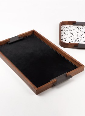 现代简约斑点马毛皮质金属托盘A收纳置物创意摆件桌面客厅样板间