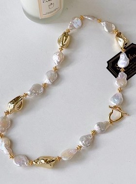 天然异形巴洛克锁骨链ins高级感小众G复古淡水珍珠项链女百搭秋冬