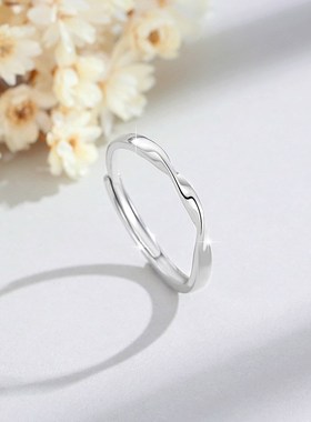 蝴蝶足银999h情侣戒指男女时尚百搭款锆石戒环情人节莫比乌斯对戒