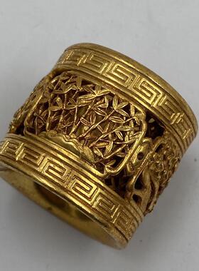 工艺品仿古做旧金扳指纯铜镀24K金男款镂空梅兰竹菊工艺品