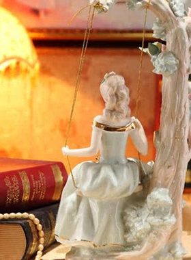 欧式陶瓷创意西洋美女客厅饰品摆设秋千工艺品礼物家居摆件装饰品