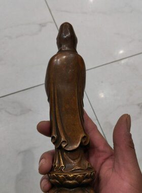 黄铜慈航道人摆件如意观音工艺品观世音菩萨站像观音铜像摆设品