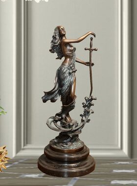 包邮天兴艺术人物雕塑海边少女铜摆件艺术品展示柜家用工艺品34CM