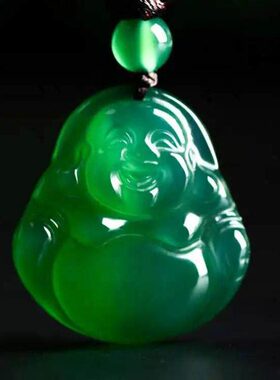 冰透阳绿色玉佛玉观音男女情侣款玉髓吊坠时尚礼物