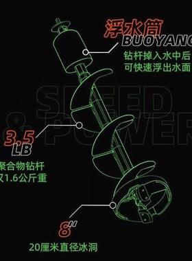 德国品质冰钓浮水尼龙钻头 超轻迷你尼龙冰钻浮水冰钓钻破冰冬钓