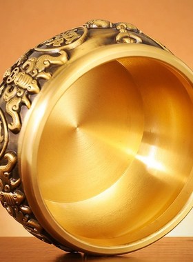 铜聚宝盆招财摆件家用客厅玄关装饰品聚财黄铜米缸存钱罐店铺前台