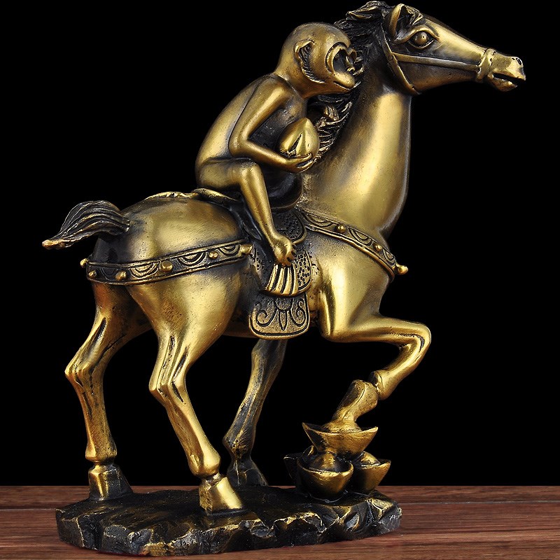 黄铜马上封侯摆件铜马猴子招财摆设家居客厅电视柜装饰品商务礼品 - 图3