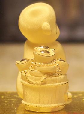 生肖绒沙金猴如意摆件猴年贺岁工艺品聚宝盆家居装饰品办公室摆设
