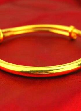 新款时尚纯沙金手镯女士吉祥如意光面推拉手镯可调节实心送礼