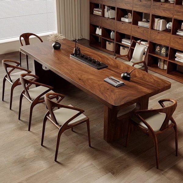 南美胡桃木茶桌椅组合一桌五椅家用客厅实木大板泡茶台新中式茶几,淘宝优惠券,粉丝福利购,淘宝优惠卷