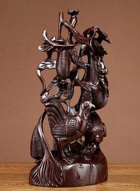 黑檀木雕生肖公鸡摆件全家福鸡家居客厅电视柜装饰工艺品乔迁送礼
