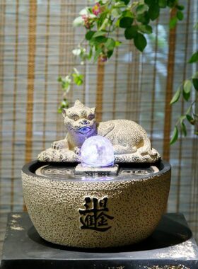 招财流水摆件茶室装饰办公室桌面前台循环水日进斗金店铺开业送礼