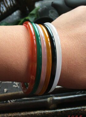 天然玉髓少女极细款烟灰红白绿黑粉黄手镯子冰种小巧玛瑙叮当秀气