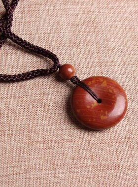 泗滨砭石正宗山东天然富贵红砭石吊坠项链红砭石平安扣吊坠保平安