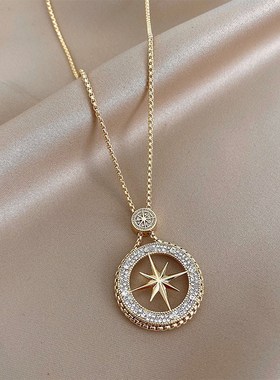 韩版精致闪钻八芒星项链女轻奢小众设计感毛衣链气U质长款秋冬配