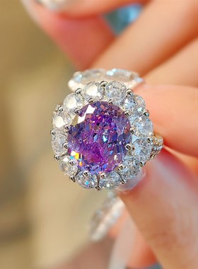 精工高碳钻香槟鸽子蛋p戒指女时尚百搭鸟巢切高级轻奢豪华戒指