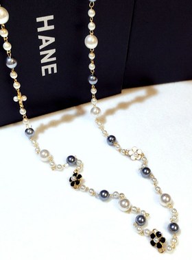 新款时尚韩版欧美经典潮流仿珍z珠花朵气质毛衣链女长款项链女现