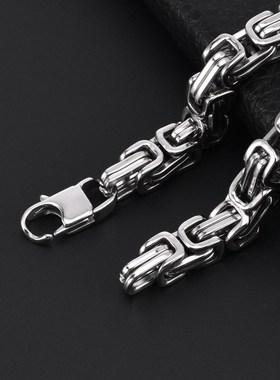 欧美钛钢个性甜酷风四方链时尚大C气多层不锈钢金属潮男手链配饰