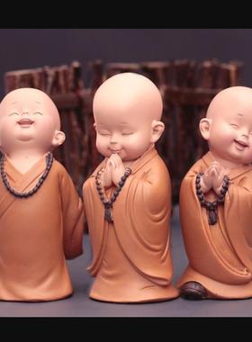 禅意小和尚摆件小沙弥盆景迷你佛系人物汽车载茶桌桌面装饰品一休