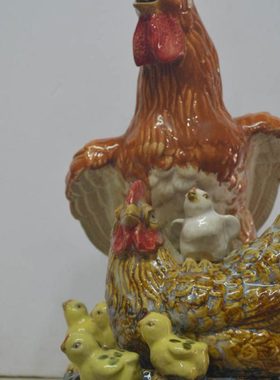 石湾公仔陶瓷工艺品摆件艺术饰品礼品家居动物大小鸡摆设欢乐一家